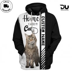 3D “Home Is Where My Maine Coon Is” Custom Name Hoodie Apparel