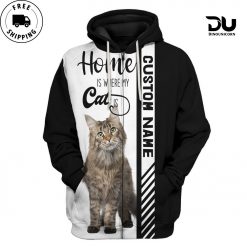 3D “Home Is Where My Maine Coon Is” Custom Name Zip Hoodie Apparel