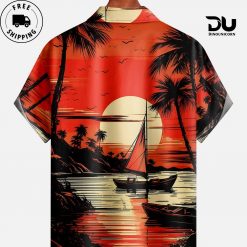 Coconut Tree Chest Pocket Short Sleeve Hawaiian Shirt