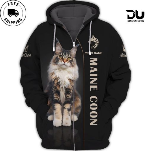 Custom Name 3D Maine Coon Full Print Zipper Hoodie Gift For Maine Coon Lovers