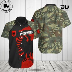 Customize Albania Coat Of Arms Camouflage Hawaiian Shirt