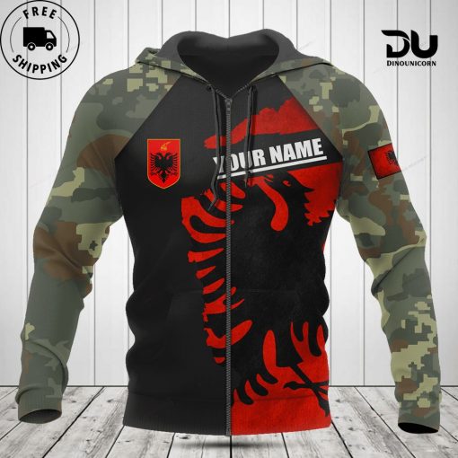 Customized Albania Coat of Arms Camouflage Zip Hoodie