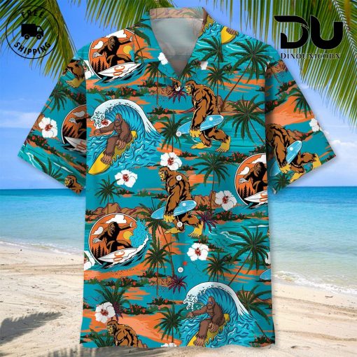 Bigfoot Surfing Hawaiian Shirt