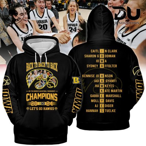 Iowa Hawkeyes 2024 B1G Women’s Basketball Champions Zip Hoodie